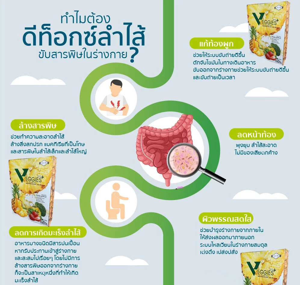 Veggies Plus (เวจจี้ พลัส) ดีท็อกซ์ ล้างสารพิษ ตกค้างในลำไส้ แก้ท้องผูก ระบบขับถ่ายดีขึ้น Detox ช่วยให้ ลดน้ำหนัก หรือ ลดความอ้วน
