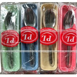 P12293 ชุดช้อนส้อมสแตนเลส พร้อมกล่อง อนามัย พกพาสะดวก (ราคาขายส่งต่อ 1 โหล: 12 ชุด)