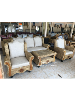 ชุดรับแขกหวายแท้พิงสูงลายมัดหมี่