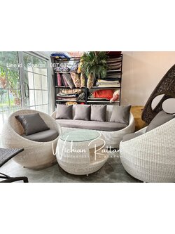 ชุดโซฟาหวายเทียมทรงกลมสไตล์โมเดิร์น – ดีไซน์หรู เรียบสะอาด เหมาะกับทุกมุมบ้าน