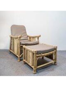 เก้าอี้หวายนั่งนอนพร้อมสตูลวางเท้า