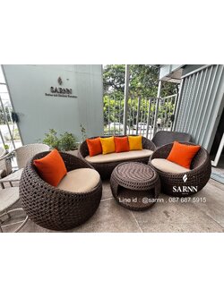 ชุดโซฟาหวายเทียมทรงกลม 5 ที่นั่ง รุ่น "Coco Lounge Set" | Round Rattan Outdoor Sofa Set for 5