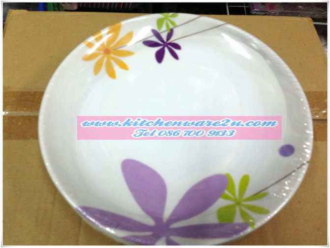 P06356 จานเมลามีน 9 นิ้ว หนา ทรงใบบัว หลากหลายลาย (ราคาส่งต่อ 1 โหล: 12 ใบ)