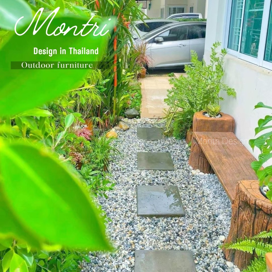 เก้าอี้สนามปูนลายไม้ 2in1 เก้าอี้กระถางต้นไม้ งาน DIY ทำจากปูนปั้นสด เสมือนไม้จริง ดูเป็นธรรมชาต ปัดสีด้วยมือสุดปราณีต