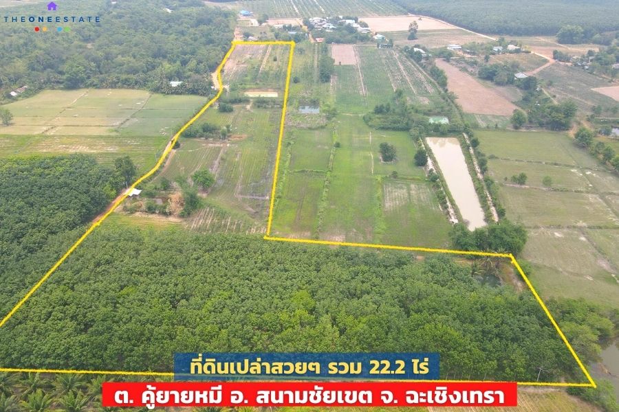 📣 ที่ดินสวย 22.2 ไร่ แปลงยาวสวย ซื้อเก็บลงทุนยาว ปลูกบ้าน ทำการเกษตร ทำสวน เลี้ยงปลาดีมาก ต.คู้ยายหมี อ.สนามชัยเขต จ.ฉะเชิงเทรา The Best ! | โทร. 085-992-9228
