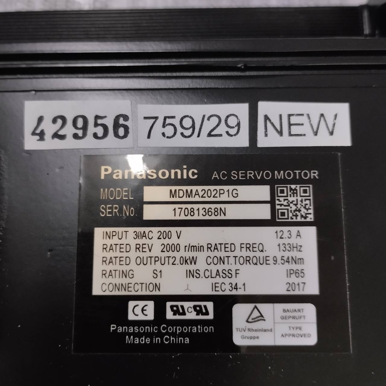 SERVO MOTOR " PANASONIC " MOTOR : MDMA202P1G