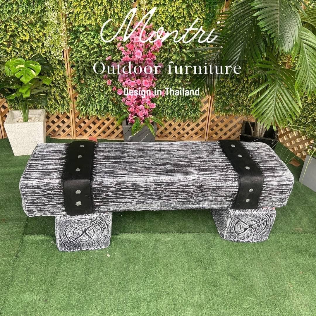 เก้าอี้ไม้หมอน ม้านั่งไม้หมอน เก้าอี้ปูนลายไม้ สีเทาควันบุหรี่ ขนาด 30*120*40