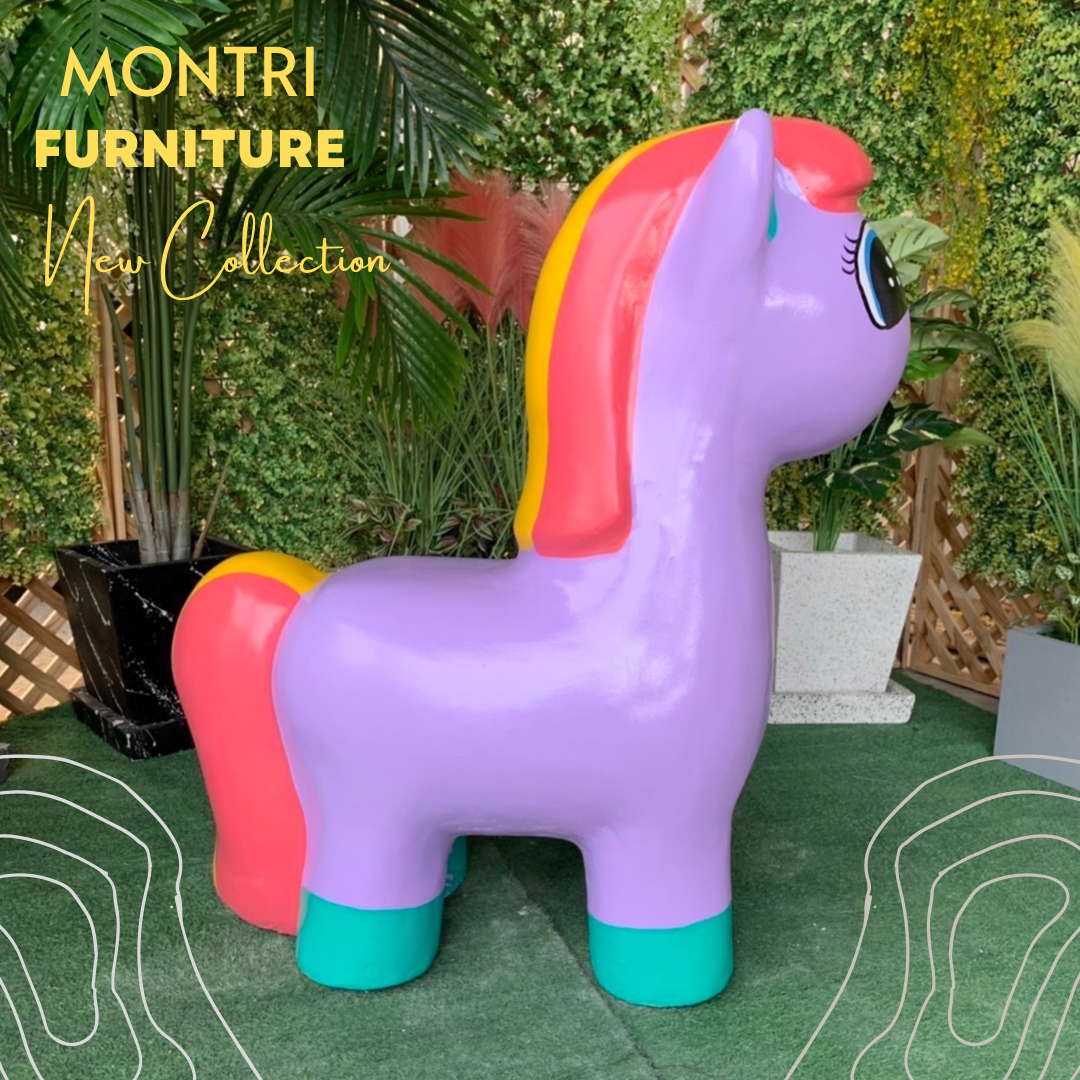เก้าอี้รูปโพนี่ ม้านั่งม้าโพนี่ เก้าอี้ม้ายูนิคอร์น สีม่วง/เขียวมิ้นท์ชมพู