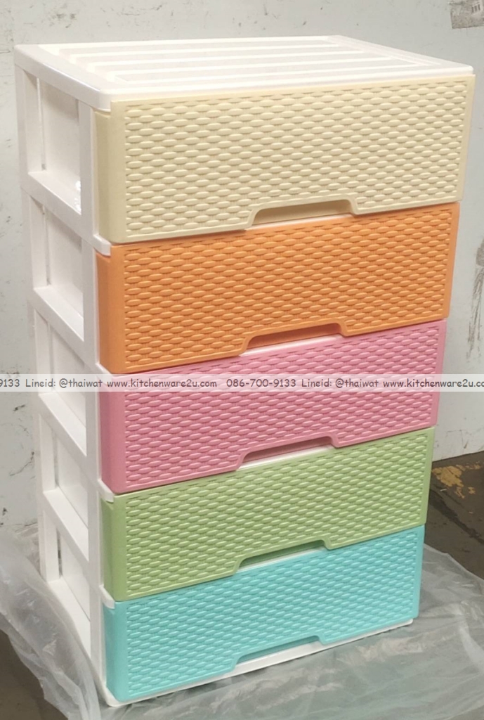 P12396 ลิ้นชัก 5 ชั้น (60*40*101 ซม.) ลายหวาย สลับสี No.2997-5 เกรดห้าง ราคาส่งต่อ 4 ชุด :เฉลี่ย 800 บ.ต่อชุด