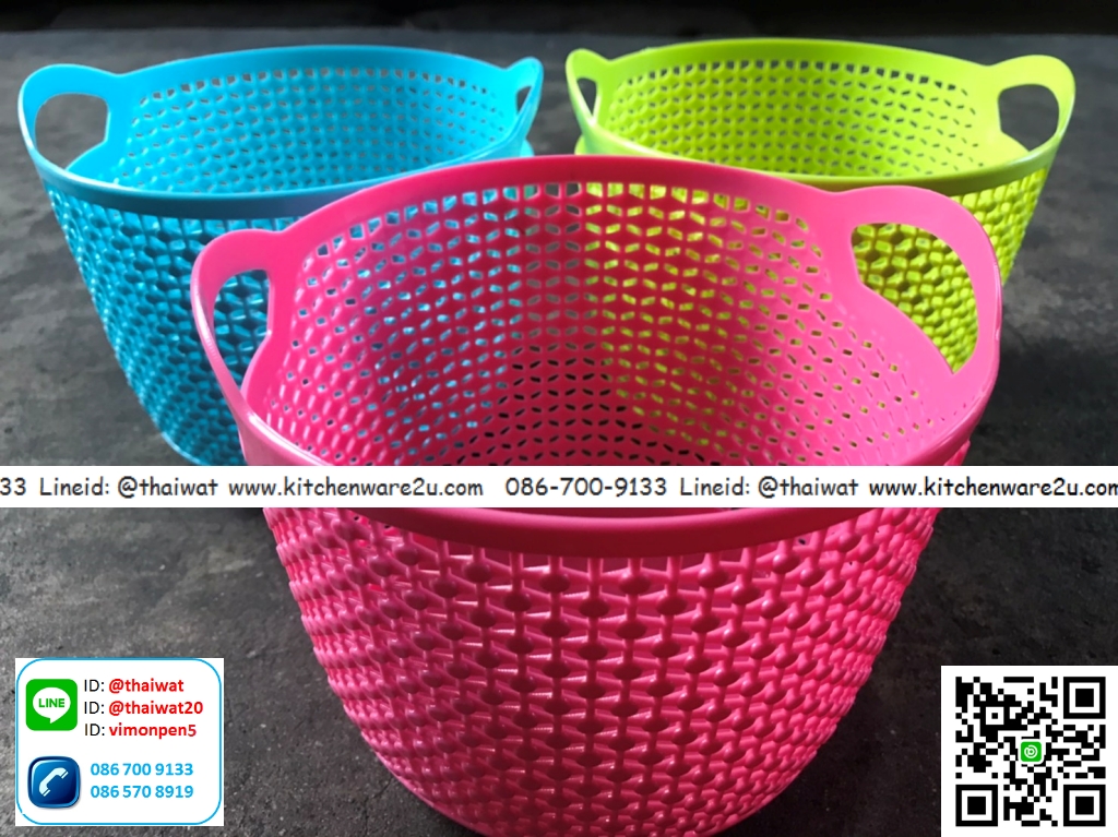 P08735 เข่งกลมเล็ก (15*15*14 cm) สีสวย น่ารัก (ราคาขายส่งต่อ 1 โหล: 12 ใบ)