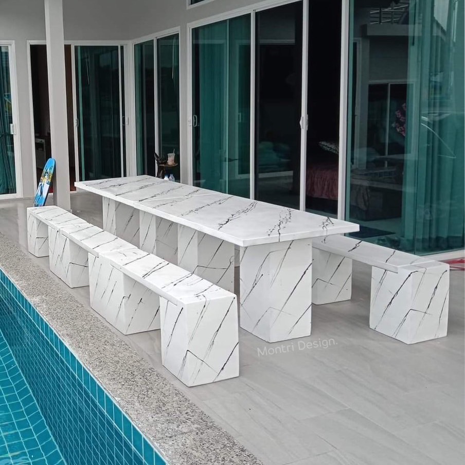 ชุดโต๊ะสนามโมเดิร์น 12 ที่นั่ง Outdoor furniture เข้าได้กับบ้านทุกสไตล์ คุณภาพยืน 1 โต๊ะปูนสนาม