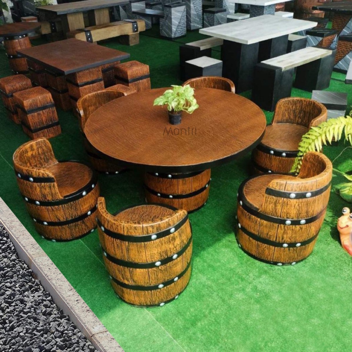 โต๊ะสนาม DIY ชุดโต๊ะถังเบียร์ ชุด 6 ที่นั้่ง สินค้าทำจากปูนซีเมนต์เสริมใยมะพร้าว ช่วยให้น้ำหนักเบาเคลื่อนย้ายสะดวก