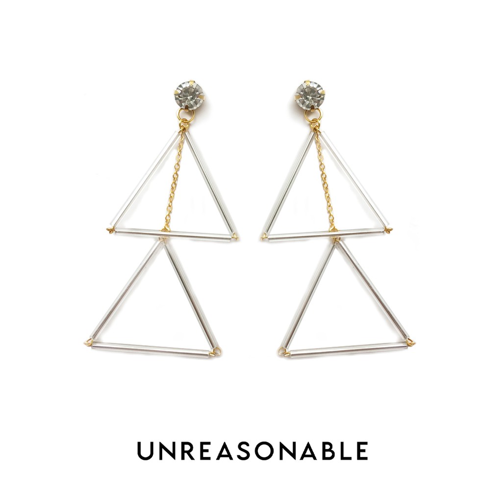 ต่างหู Dubble Triangle เงิน ต่างหูคลิป ต่างหูก้านเงินแท้ น้ำหนักเบา สวยใส่สบาย UA0431-01 Unreasonable Accessories