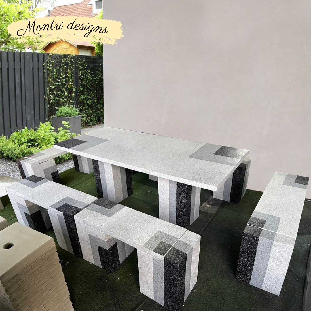 ชุดโต๊ะสนาม โต๊ะสนาม โต๊ะสนามกลางแจ้ง ชุด 12 ที่นั่ง ลายหินอ่อน