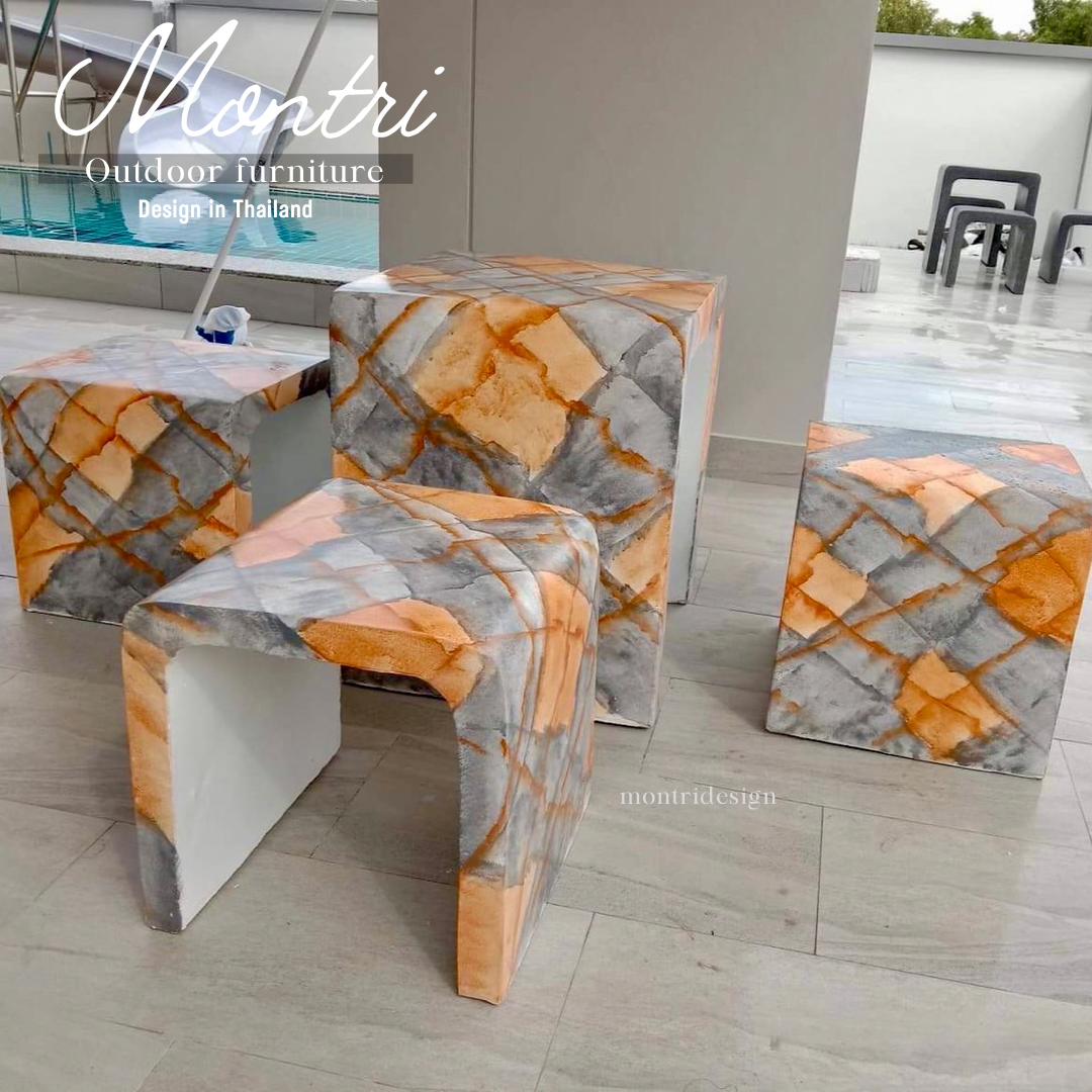 ชุดโต๊ะสนาม โต๊ะสนาม ชุดโต๊ะสนามกลางแจ้ง โต๊ะปูนซีเมนต์ สไตล์ลอฟท์ รุ่น Loft01 สี Gold สลัด