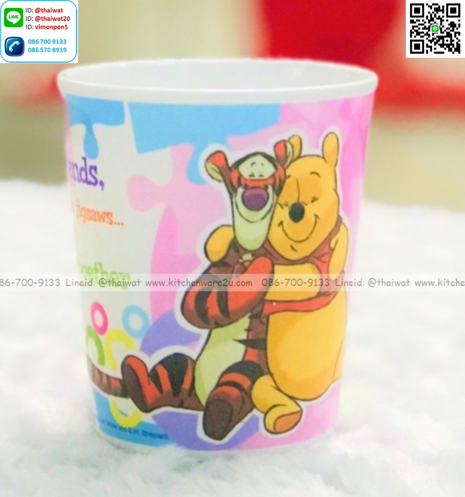 P09066 ถ้วยน้ำสููง ปาก 3 นิ้ว ลายหมีพูห์ Jigsaws เมลามีนและลิขสิทธิ์แท้ Flowerware เครือซูปเปอร์แวร์ No.C2635-2.5 (ราคาขายส่งต่อ 12 ใบ: เฉลี่ย 50 บต่อใบ)