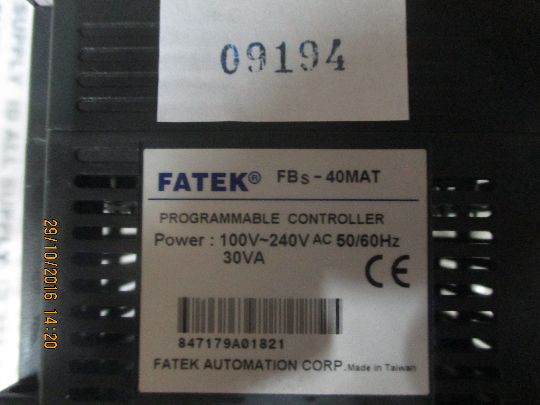 PLC " FATEK " MODEL : FBS-40MAT