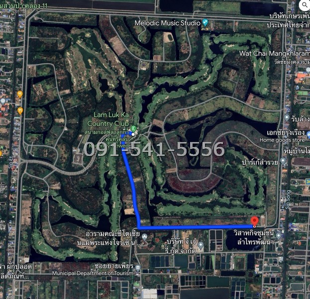 ขายที่ดิน 1 แปลง ริมถนน รูปสี่เหลี่ยมผืนผ้า สนามกอล์ลำลูกกา คันทรี่คลับ รวม 2-0-1 ไร่ กล้หมู่บ้านและร้านค้ามากมาย