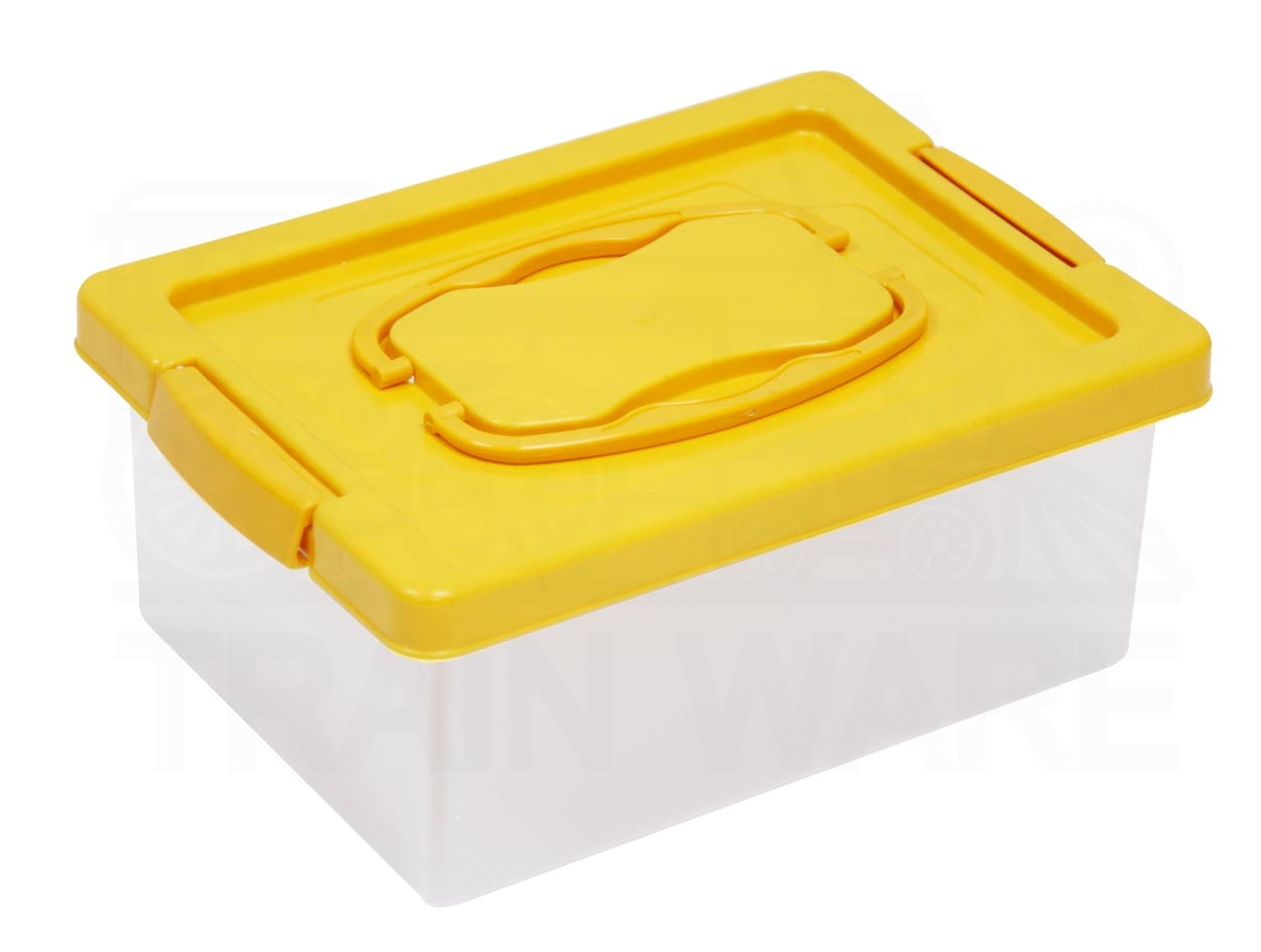 P05760 กล่องฝาล๊อค หูหิ้ว 6.5 ลิตร (23 x 31 x 13 ซม.) เกรดเอ ฝาสีเหลือง No.187 (ราคาส่งต่อ 1 โหล: 12 ใบ )