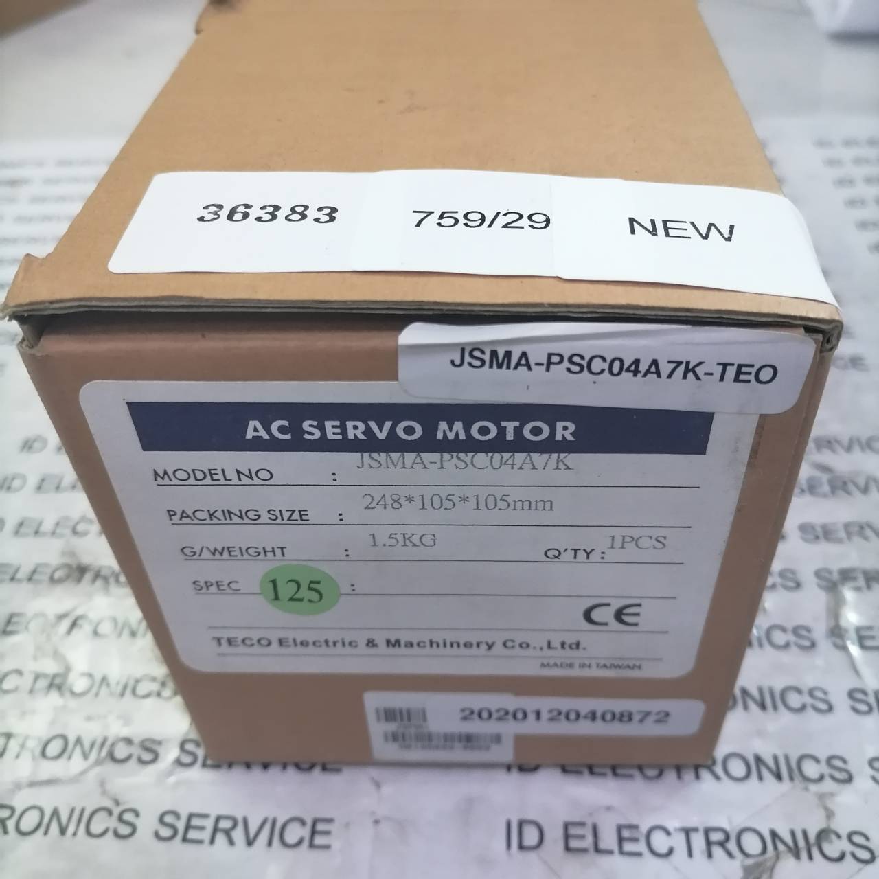 SERVO MOTOR " TECO " MODEL : JSMA-PSC04A7K