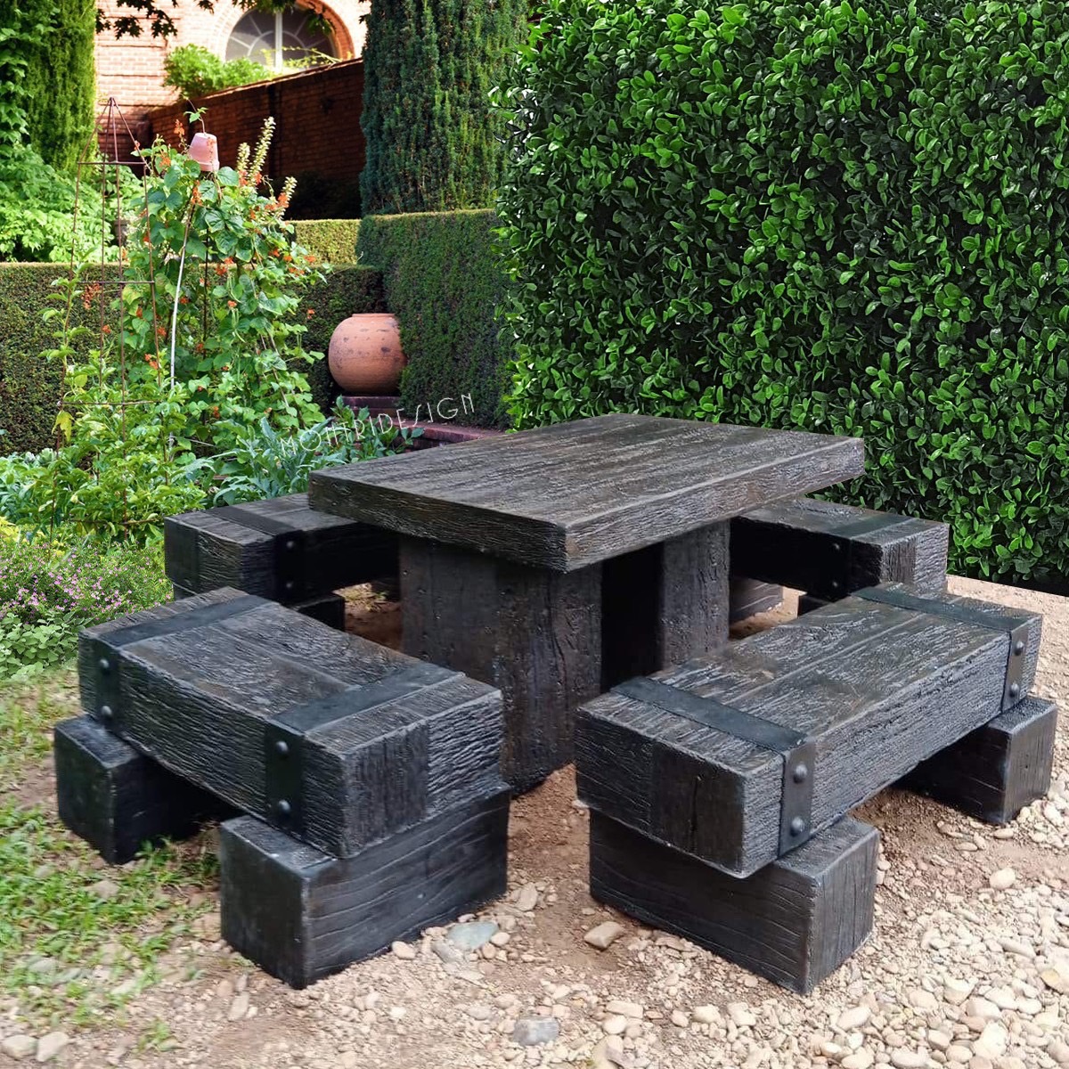 ชุดโต๊ะสนามปุนลายไม้ โต๊ะไม้หมอนโมเดิร์น รุ่น MN01 ขนาด 120*90 cm.