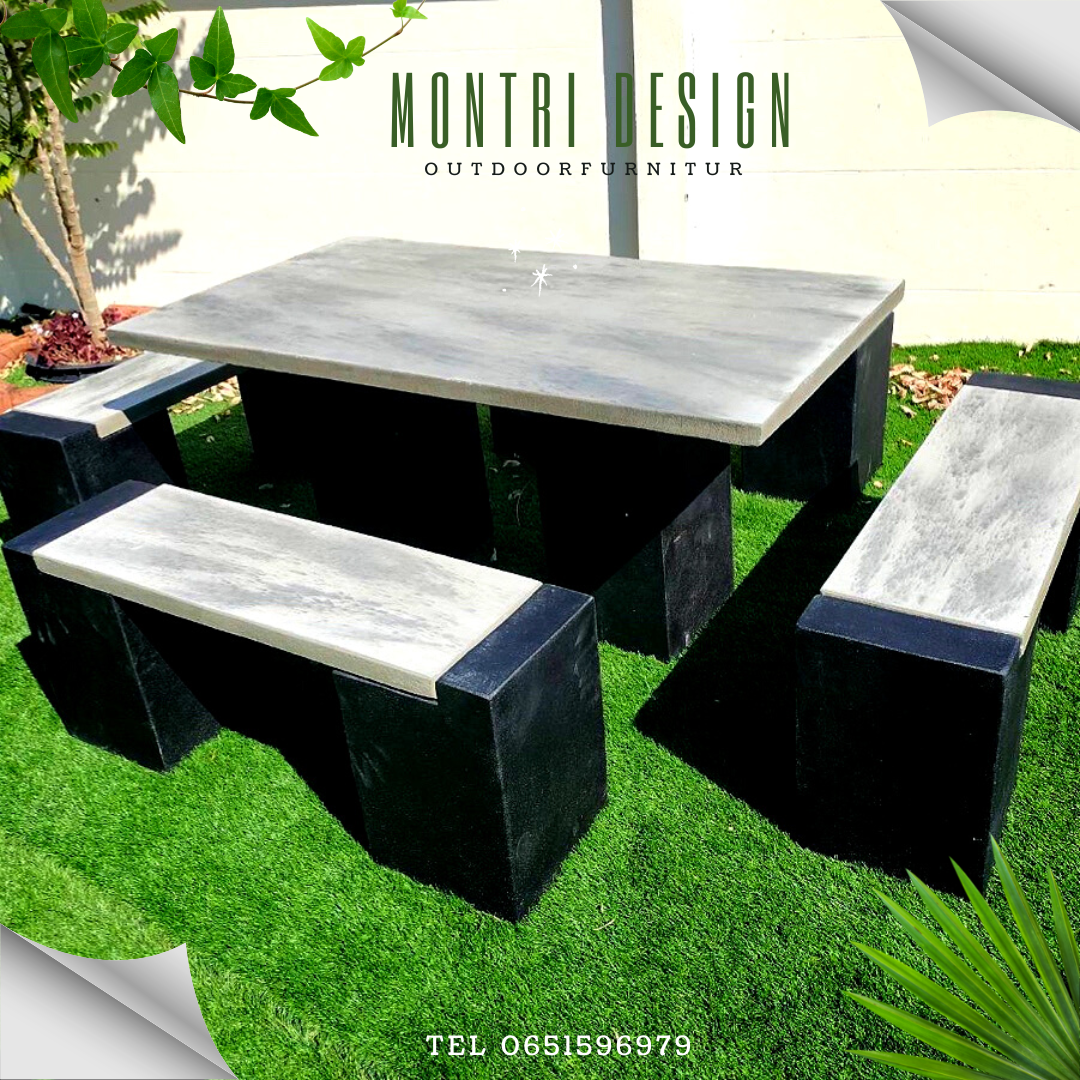 โต๊ะปูนสนาม ชุดโต๊ะสนามปูนสไตล์โมเดิร์น ชุด 8 ที่นั่ง พาดยาว สีวินเทจ