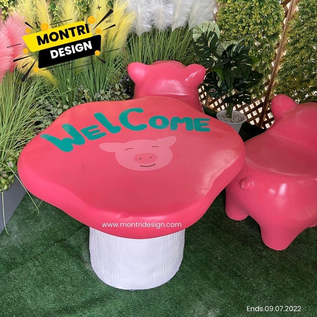 ชุดโต๊ะปูนหมู สุดน่ารัก โต๊ะเก้าอี้ลูกหมู โต๊ะเก้าอี้ปูนปั้นรูปหมู ม้านั่งสนามในสวน