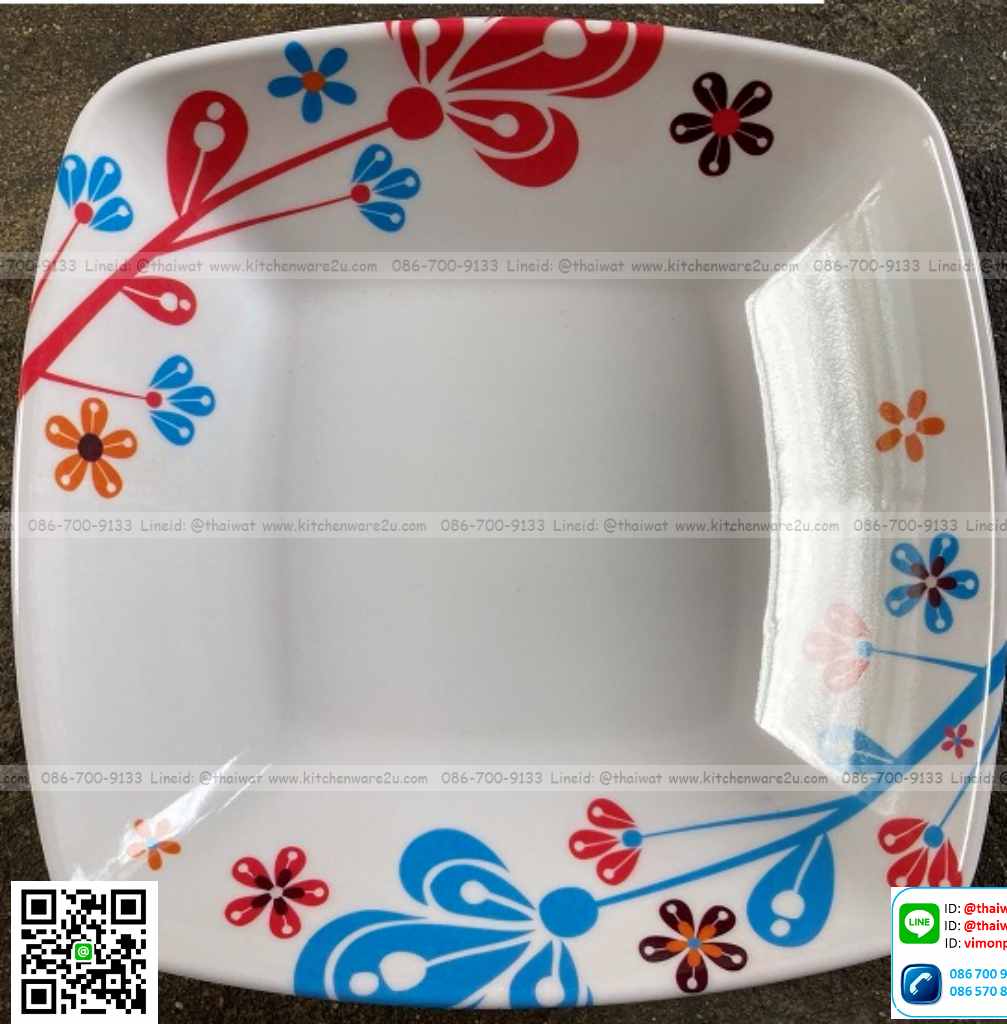 P07284 จานเหลี่ยม เมลามีน 8 นิ้ว ลึก 1 นิ้ว หนา ราคาส่งต่อ 1 โหล: 12 ใบ