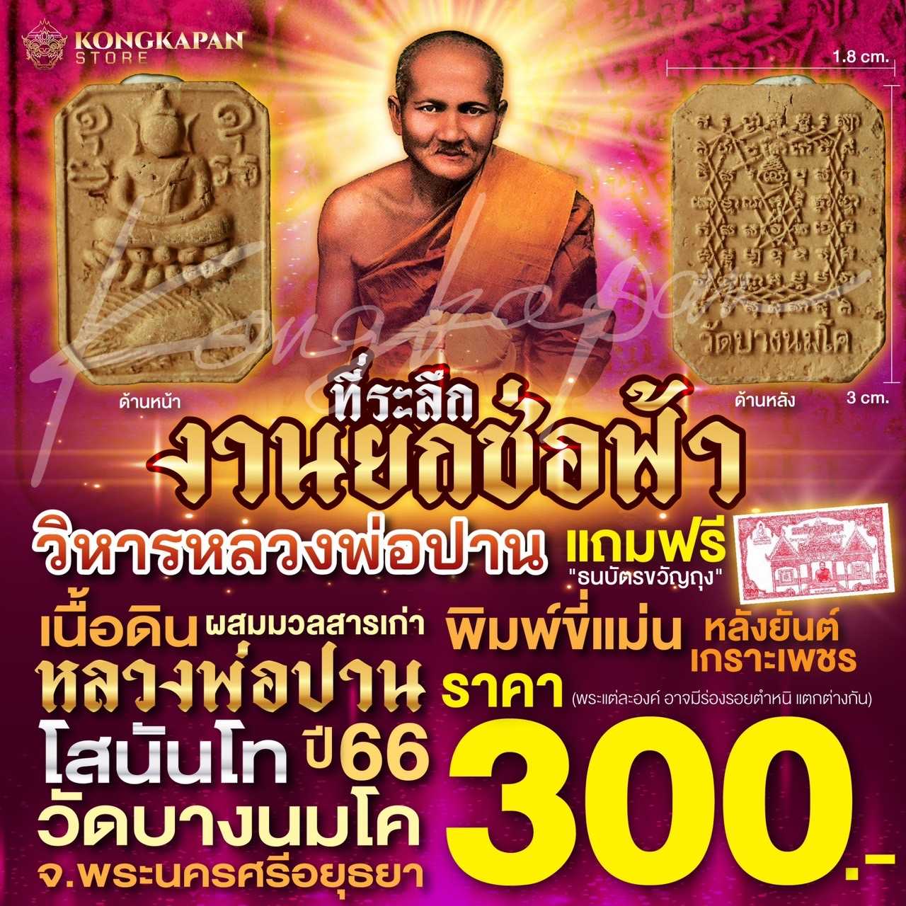 พระพิมพ์ผงเนื้อดินขี่สัตว์ พิมพ์เม่น รุ่นยกช่อฟ้าวิหาร วัดบางนมโค ปี พ.ศ. 2566