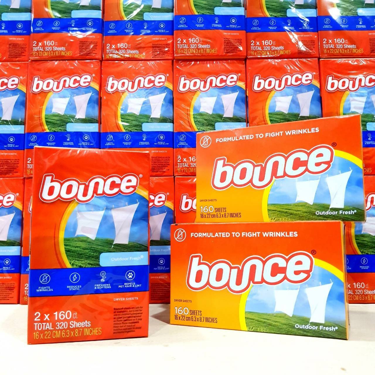 แผ่นอบผ้า Bounce dryer sheet กลิ่น Outdoor fresh 160 แผ่น