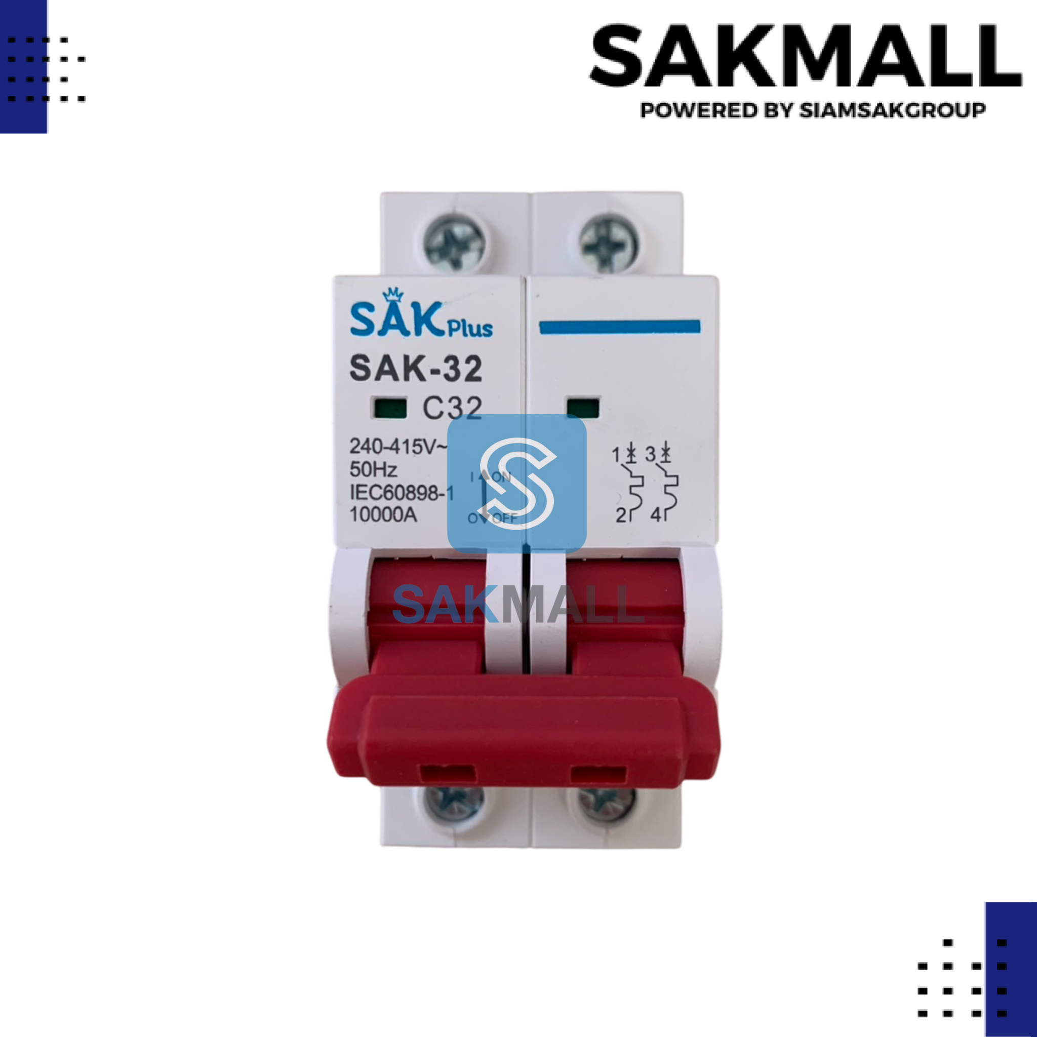 เบรกเกอร์ AC 240-415V. 50HZ. 2P 62A sak plus