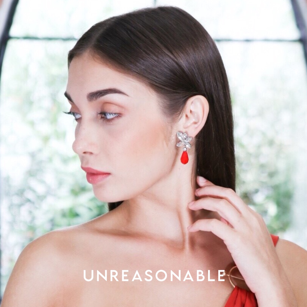 ต่างหู Drop สีแดง ต่างหูคลิป ต่างหูก้านเงินแท้ น้ำหนักเบา สวยใส่สบาย UA0442-03 Unreasonable Accessories