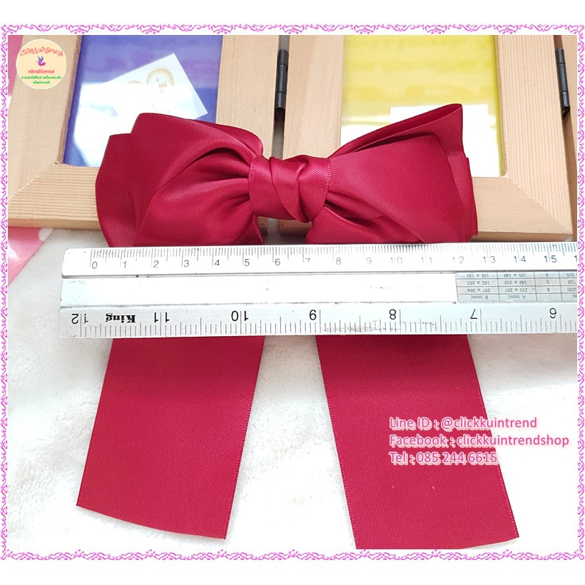 ริบบิ้นโบผ้าซาติน 🎀 โบ 3 ชั้น ติดกิ๊บสปริง ขนาดใหญ่