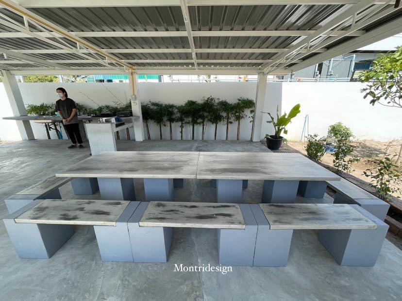 โต๊ะปูนสนาม ชุดโต๊ะสนามโมเดิร์น 16 ที่นั่ง Outdoor furniture เข้าได้กับบ้านทุกสไตล์ คุณภาพยืน 1