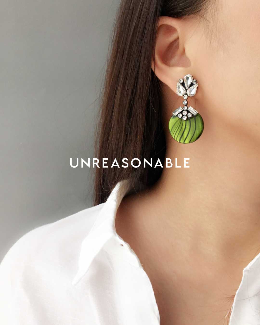 ต่างหู Drop สีเขียว ต่างหูคลิป ต่างหูก้านเงินแท้ สวยใส่สบาย UA0720-03 Unreasonable Accessories