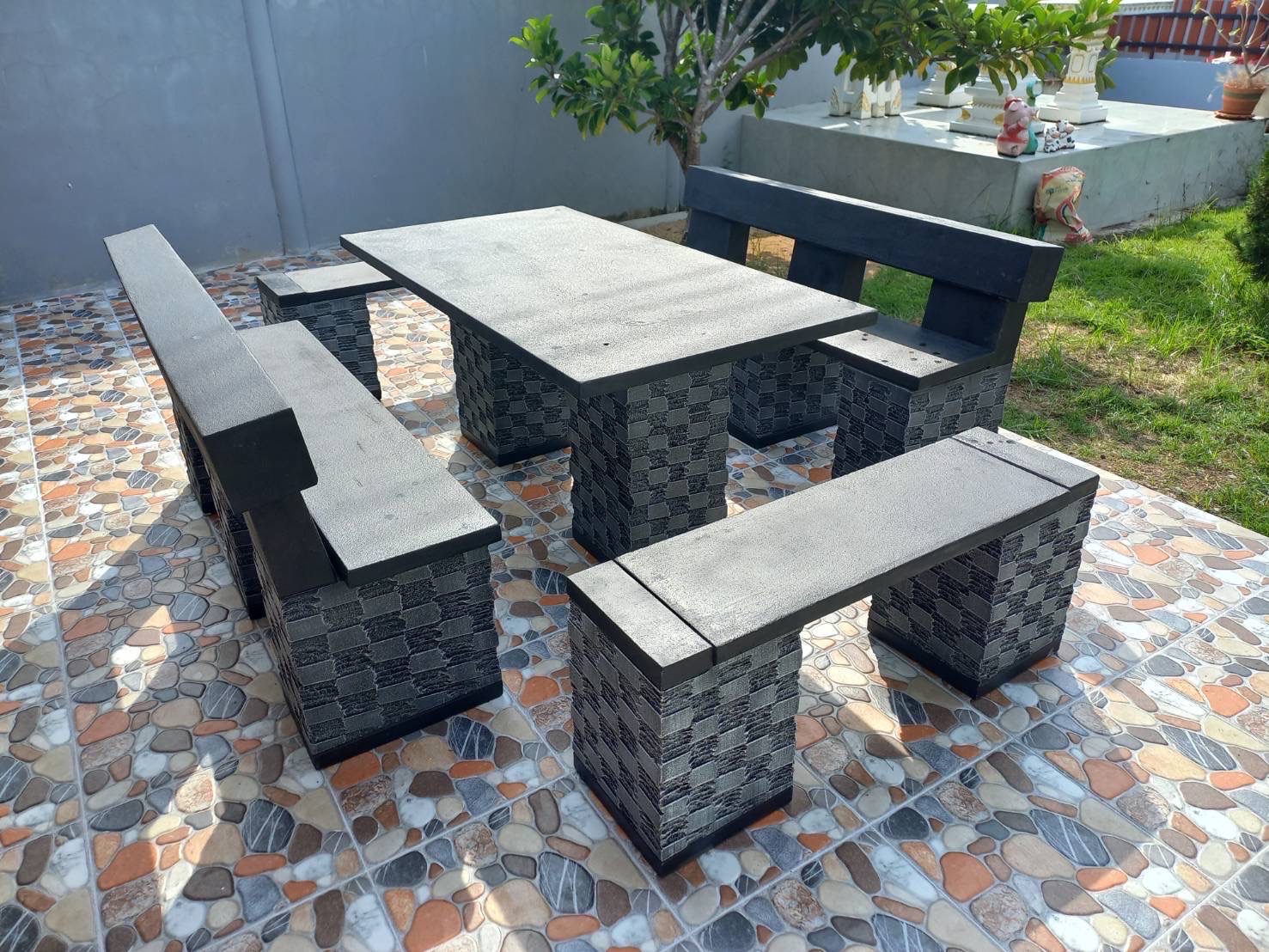 ชุดโต๊ะโมเดิร์นพนักพิง ชุดโต๊ะ เก้าอี้พนักพิง โต๊ะปุนสนาม โต๊ะสนามกลางแจ้ง รุ่น LA01