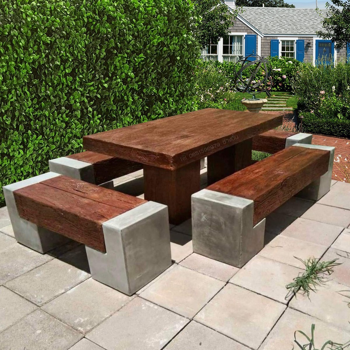 ชุดโต๊ะสนามปุนลายไม้ โต๊ะไม้หมอนโมเดิร์น รุ่น KB01 ขนาด 180*90 cm.