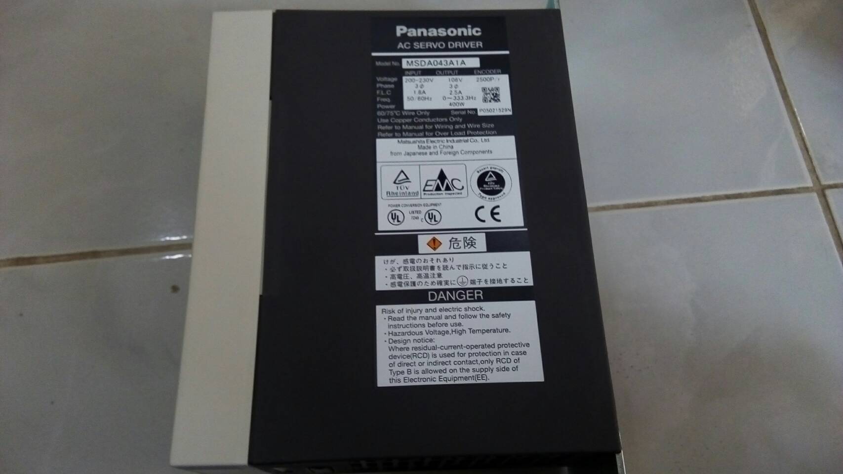 SERVO DRIVE " PANASONIC " MODEL : MSDA043A1A
