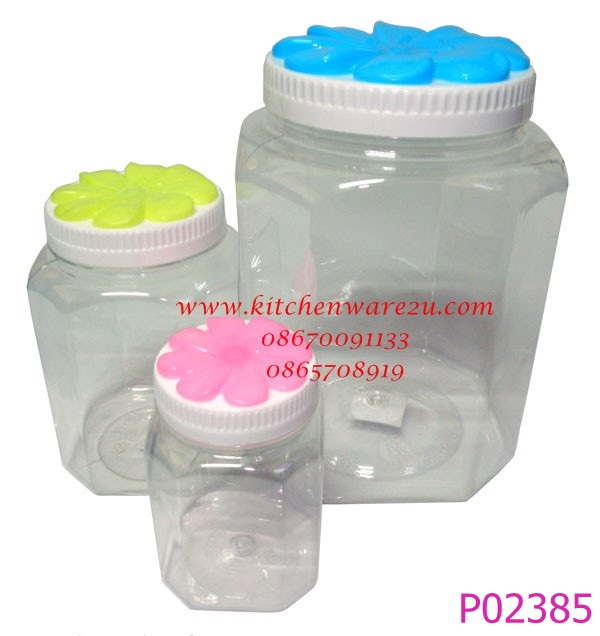 P02385 ขวดโหล PET ใหญ่ ฝาดอกไม้ P003 (ปากกว้าง 11.3 สูง 21.5 ก้นขวด 14.5 ซม) ราคาส่งต่อ 12 ใบ