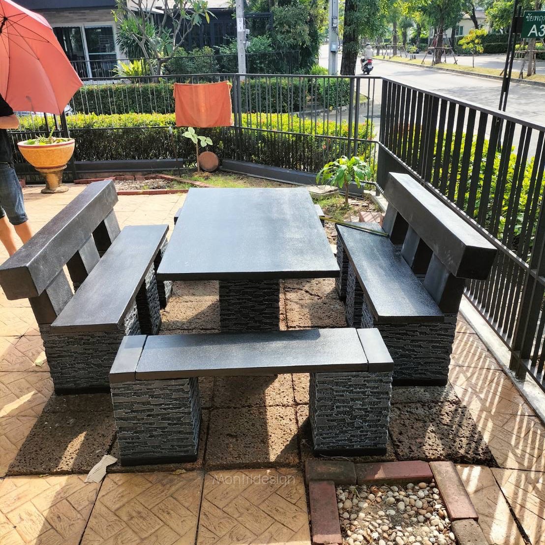 โต๊ะโมเดิร์นพนักพิง โต๊ะสนามปูนปั้น โตีะสนามโมเดิร์น ขนาด 150*80 cm. รุ่น LA03