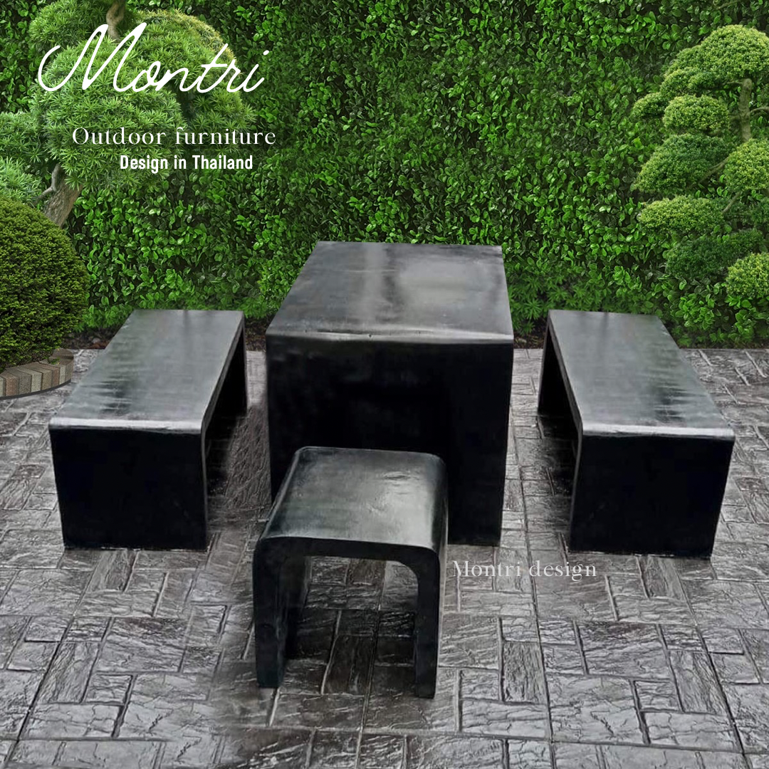 ชุดโต๊ะสนาม โต๊ะสนามกลางแจ้ง ชุดโต๊ะลอฟท์ โต๊ะปูน ม้านั่งสนาม สีดำเงา รุ่น BigLoft