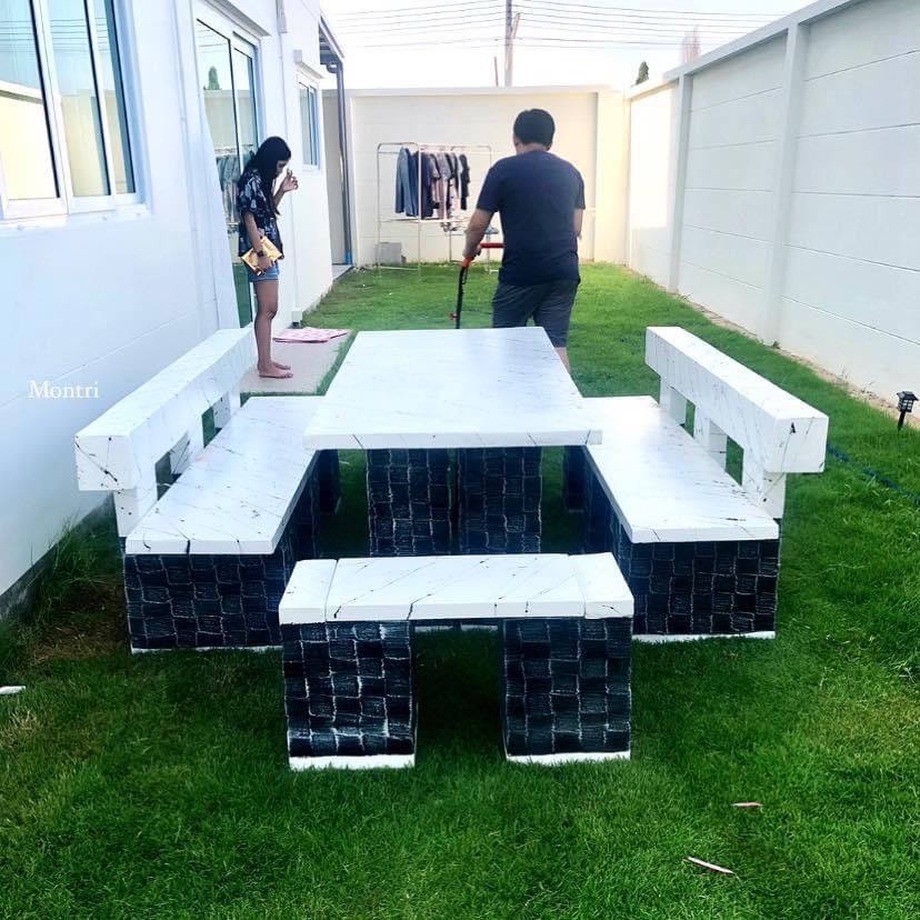 ชุดโต๊ะสนามกลางแจ้ง โต๊ะสนามกลางแจ้ง ชุดโต๊ะพนักพิง ขนาด 180*80 cm.