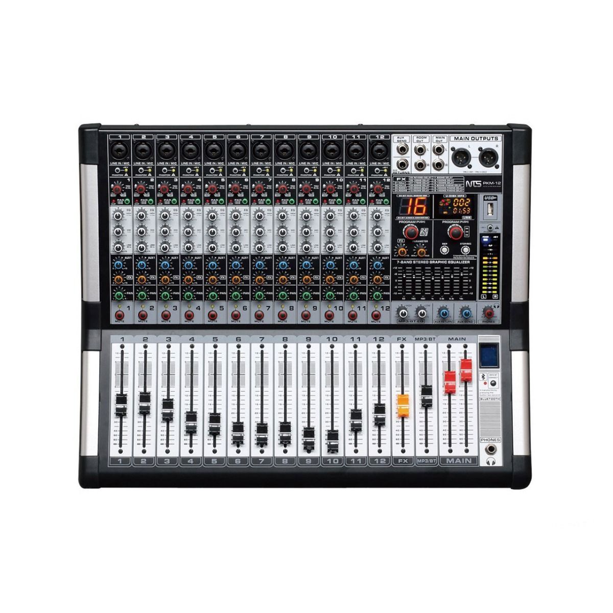 NTS PKM-12 power mixer 2X500 วัตต์ 4 โอห์ม มี FXUSBBT 12 channel