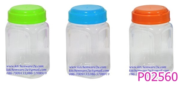 P02560 ขวดโหลพลาสติกใส 4 เหลี่ยม ปาก 3 นิ้ว พร้อมช้อน เกรดเอ ราคาต่อโหล (คลิ๊กที่สินค้าเพื่อดูรายละเอียด)