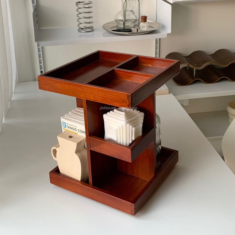 [พร้อมส่ง] Jnihouse : ชั้นไม้วางของหมุนได้ (Rotatable wooden shelf)