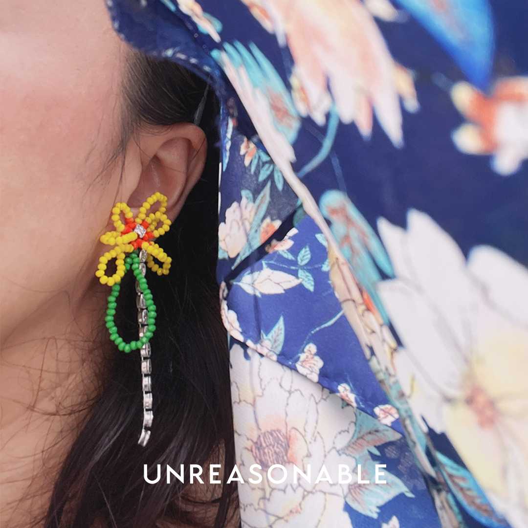 ต่างหูดอกไม้ สีเหลือง เพชร CZ ต่างหูคลิป ต่างหูก้านเงินแท้ น้ำหนักเบา UA0808-02 Unreasonable Accessories