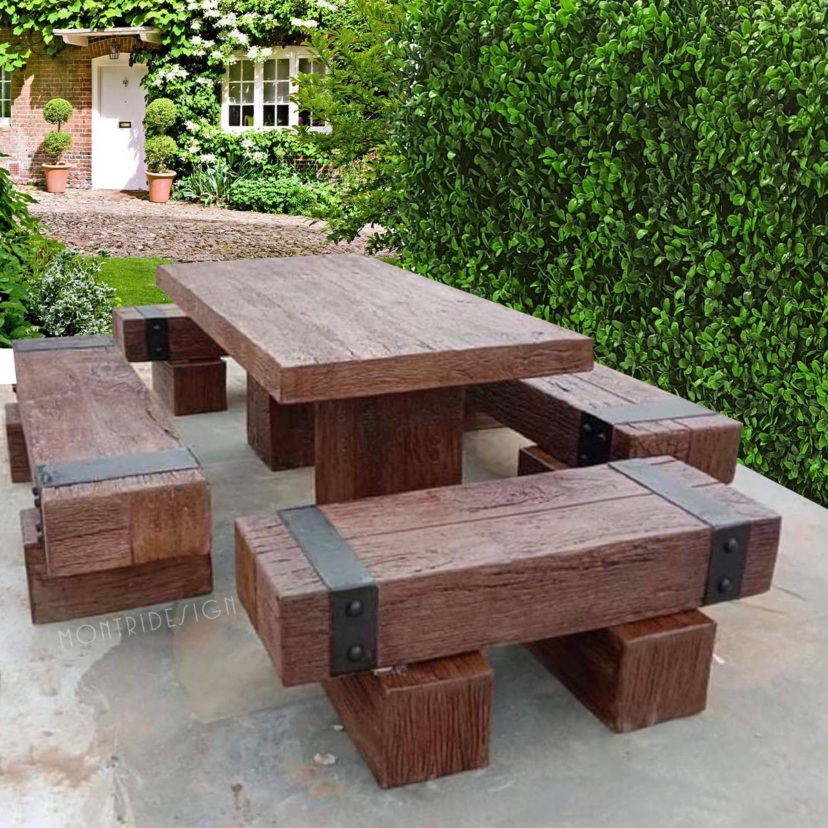 ชุดโต๊ะสนามปุนลายไม้ โต๊ะไม้หมอนโมเดิร์น รุ่น FF03 ขนาด 180*90 cm.