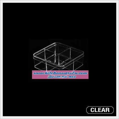 P06595 กล่องเหลี่ยมใส แบ่ง 4 ช่อง (13 x 13 x 4.5 cm) No.641 (ราคาส่งต่อ 1 โหล: 12 ใบ:เฉลี่ย 30 บ/ใบ)