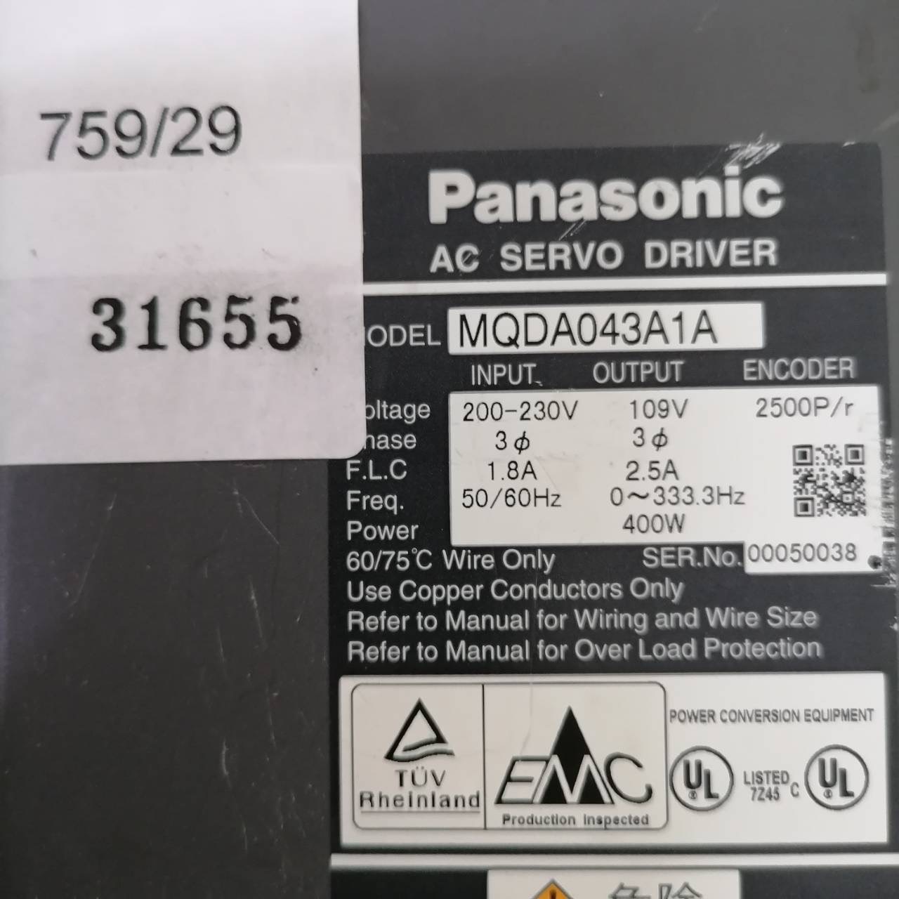 SERVO DRIVE " PANASONIC " MODEL : MQDA043A1A