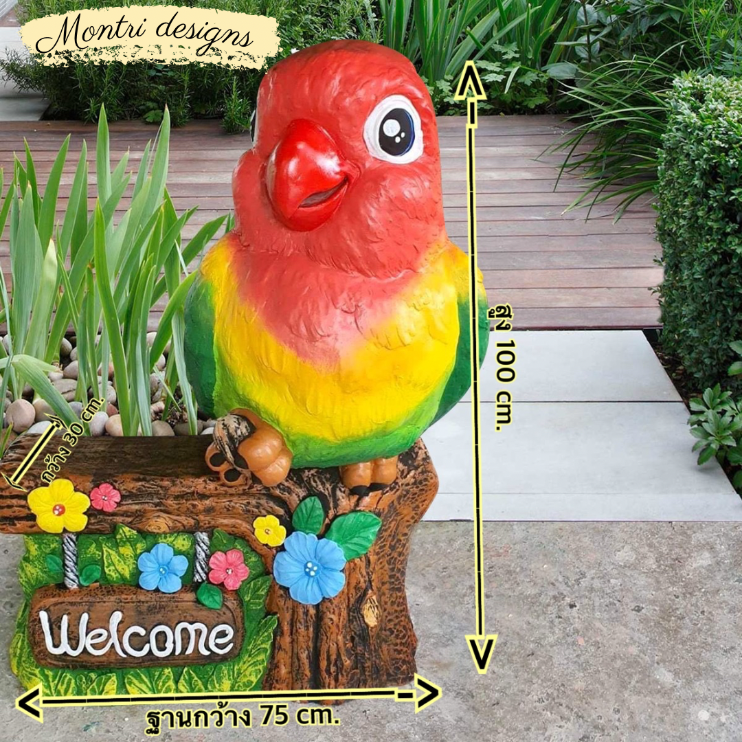 ตุ๊กตาตกแต่งสวน ตุ๊กตาแต่งสวน ตุ๊กตานกแก้วปูนปั้น ตุ๊กตานกแก้วแต่งสวนตัวใหญ่ สูง 100 ฐานกว้าง 75 CM.